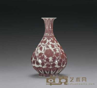 明洪武 釉里红缠枝牡丹纹玉壶春瓶 高33.2cm